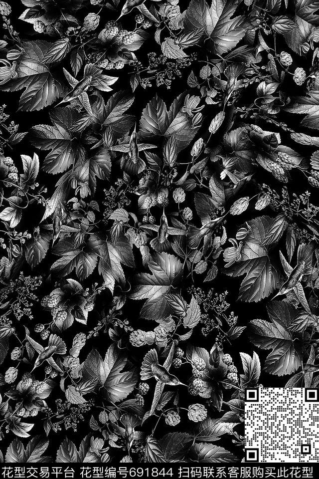 鸟儿热带男装数码印花华亿平台下载（图片编号: 691844） - 瓦栏（Walan）