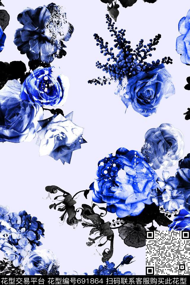 素雅高贵花卉数码印花华亿平台下载（图片编号: 691864） - 瓦栏（Walan）