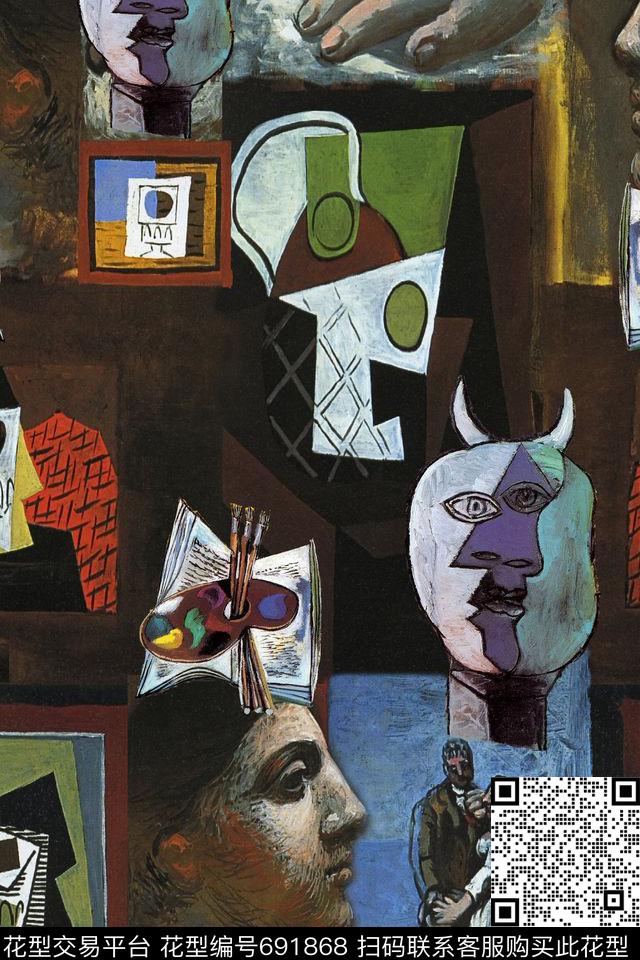 抽象几何人物数码印花华亿平台下载（图片编号: 691868） - 瓦栏（Walan）