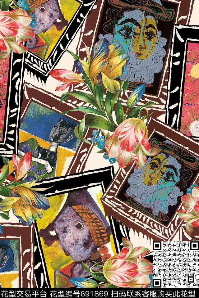 花朵人物几何数码印花华亿平台下载（图片编号: 691869） - 瓦栏（Walan）
