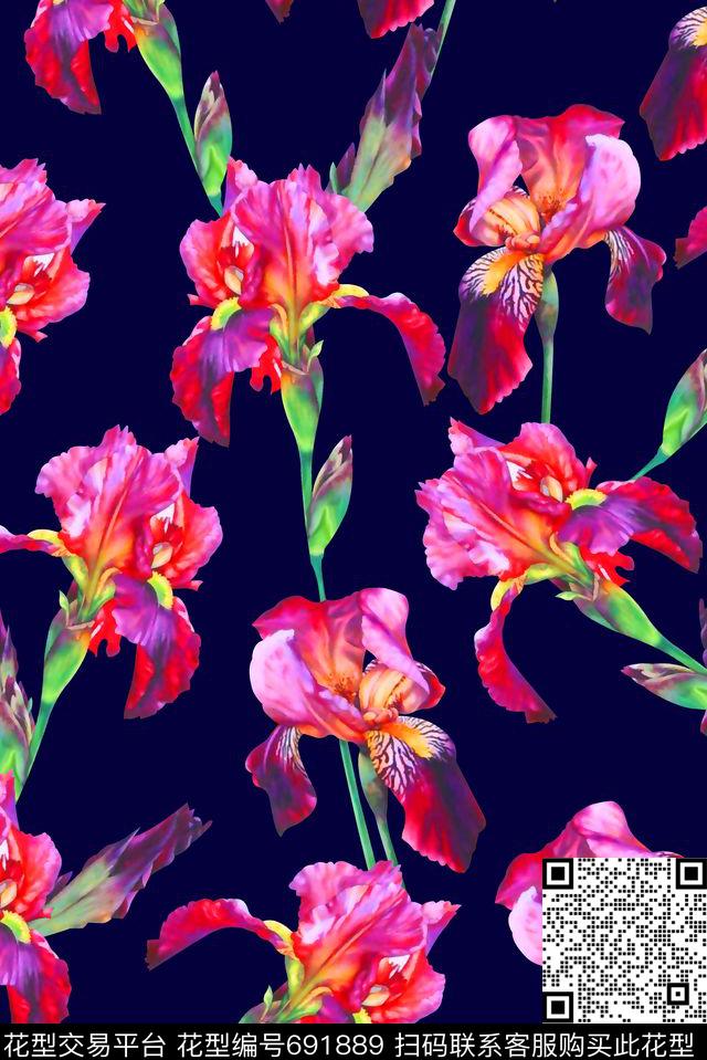 抽象手绘满版花卉最新高清数码时尚花卉天堂鸟花数码印花华亿平台下载（图片编号: 691889） - 瓦栏（Walan）