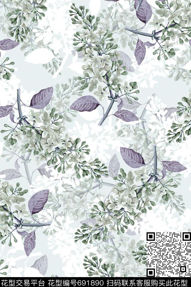 抽象手绘满版花卉树叶最新高清数码清爽水彩花卉时尚潮流大牌复古欧美风女装裙数码印花华亿平台下载（图片编号: 691890） - 瓦栏（Walan）