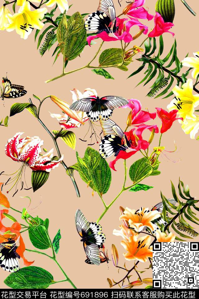 水彩花卉乱花数码印花华亿平台下载（图片编号: 691896） - 瓦栏（Walan）