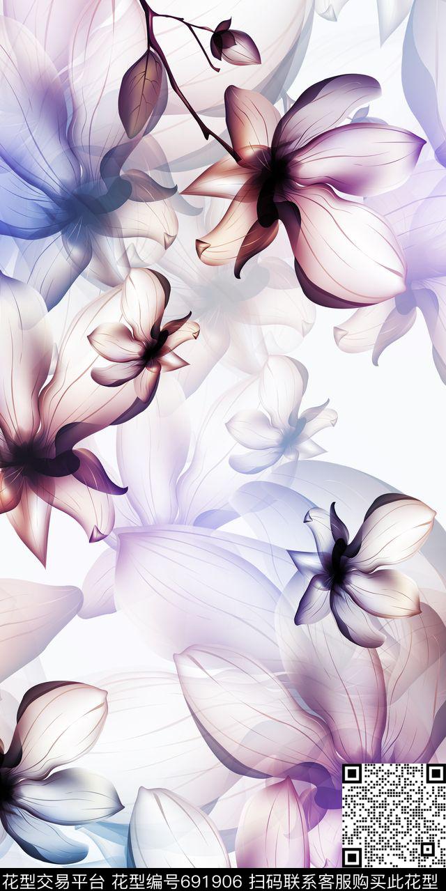 大花花卉梦幻数码印花华亿平台下载（图片编号: 691906） - 瓦栏（Walan）