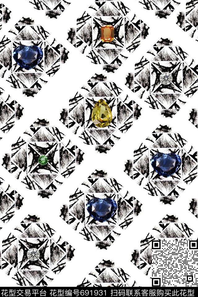 珠宝几何民族数码印花华亿平台下载（图片编号: 691931） - 瓦栏（Walan）