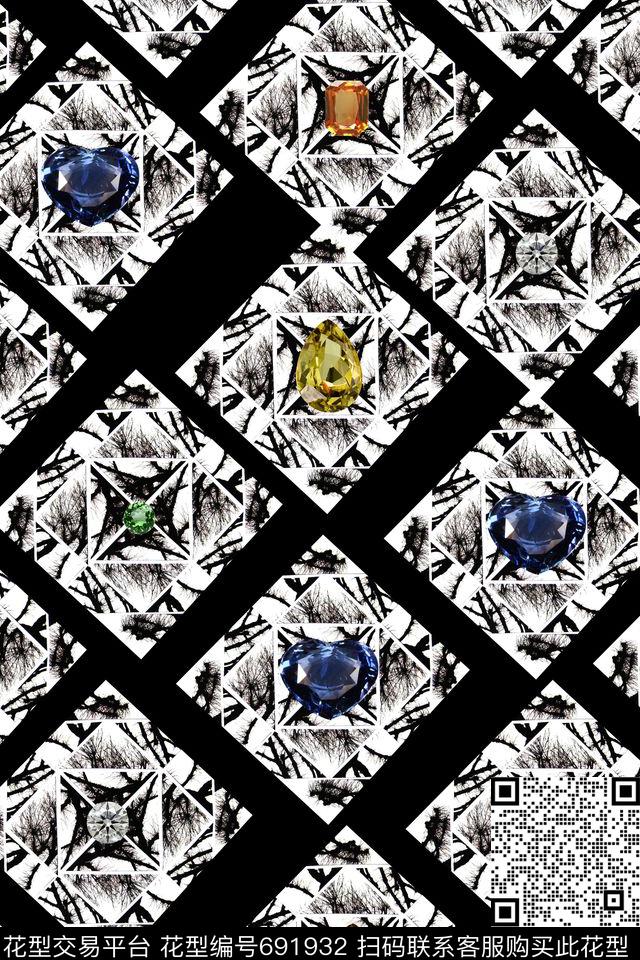 珠宝几何民族数码印花华亿平台下载（图片编号: 691932） - 瓦栏（Walan）