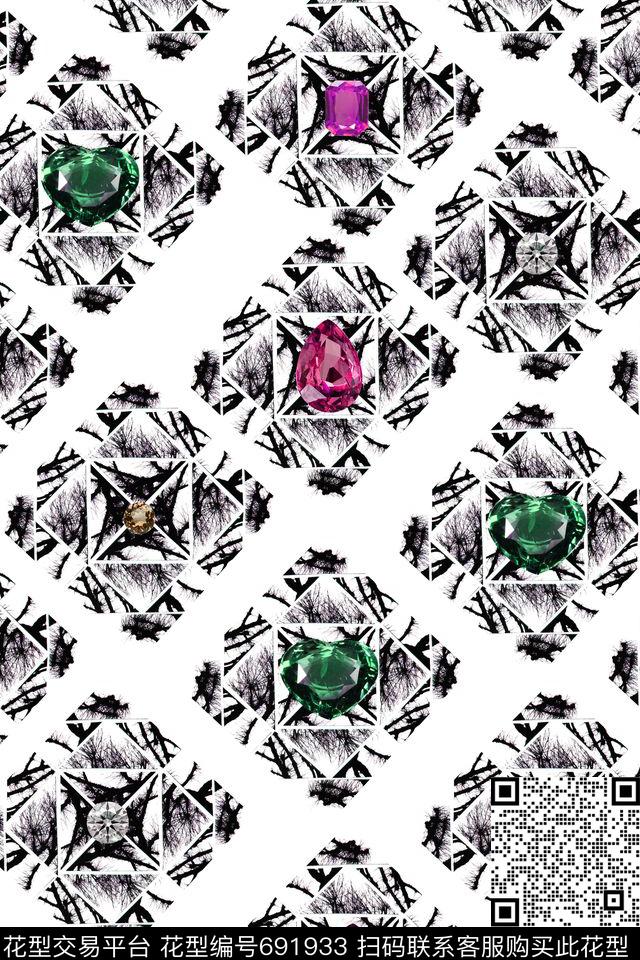 珠宝几何民族数码印花华亿平台下载（图片编号: 691933） - 瓦栏（Walan）
