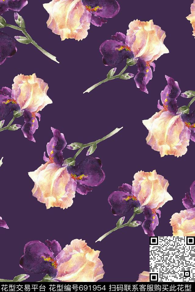 清爽紫色手绘数码印花华亿平台下载（图片编号: 691954） - 瓦栏（Walan）