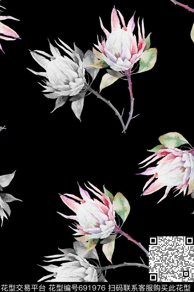 手绘彩色黑白数码印花华亿平台下载（图片编号: 691976） - 瓦栏（Walan）