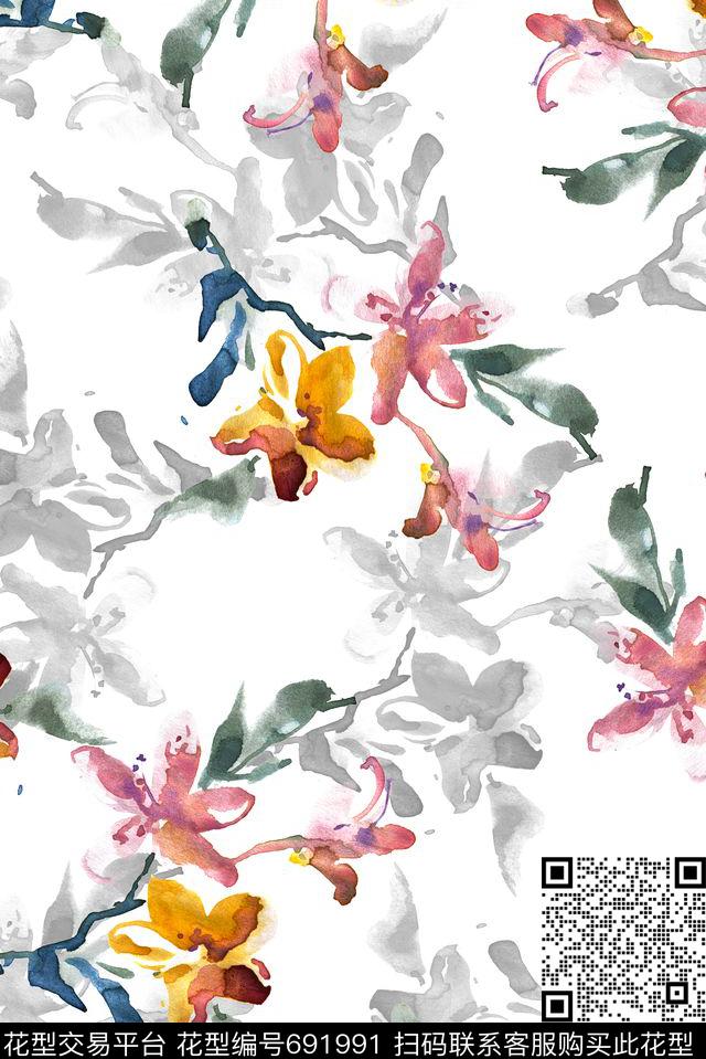 手绘抽象水墨数码印花华亿平台下载（图片编号: 691991） - 瓦栏（Walan）
