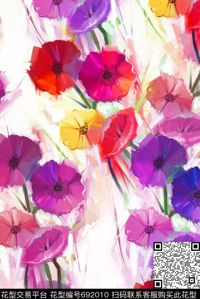 手绘水彩荷花数码印花华亿平台下载（图片编号: 692010） - 瓦栏（Walan）