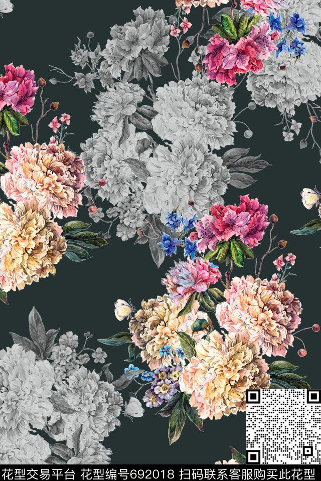 精美手绘牡丹数码印花华亿平台下载（图片编号: 692018） - 瓦栏（Walan）