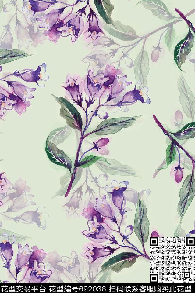 手绘花卉野花数码印花华亿平台下载（图片编号: 692036） - 瓦栏（Walan）