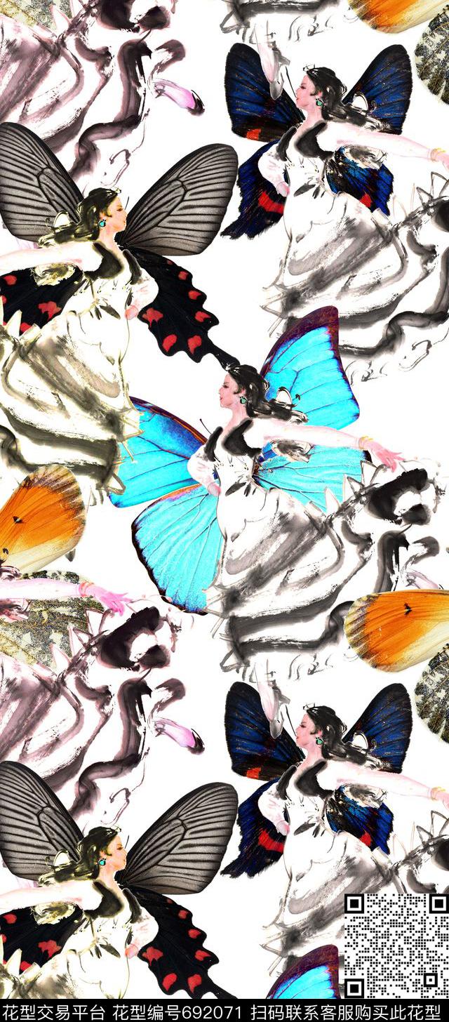 MAX-女装花卉动感手绘蝴蝶数码印花华亿平台下载（图片编号: 692071） - 瓦栏（Walan）