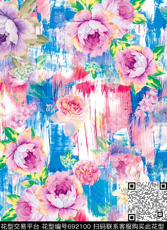 玫瑰MAX-女装花卉抽象笔触笔刷幻彩数码印花华亿平台下载（图片编号: 692100） - 瓦栏（Walan）