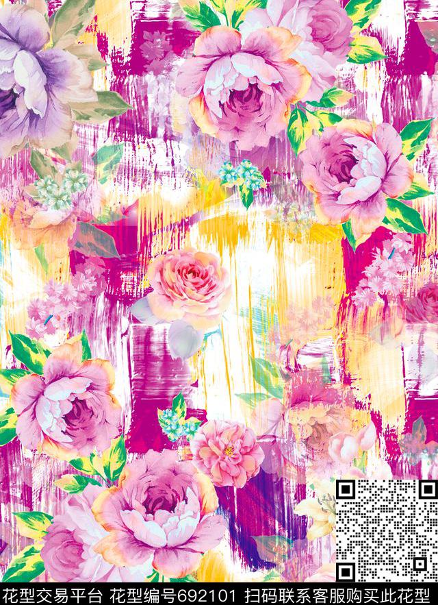 玫瑰MAX-女装花卉抽象笔触笔刷幻彩数码印花华亿平台下载（图片编号: 692101） - 瓦栏（Walan）
