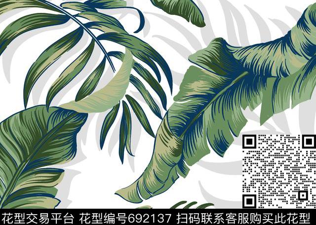 芭蕉叶热带植物叶子传统印花华亿平台下载（图片编号: 692137） - 瓦栏（Walan）