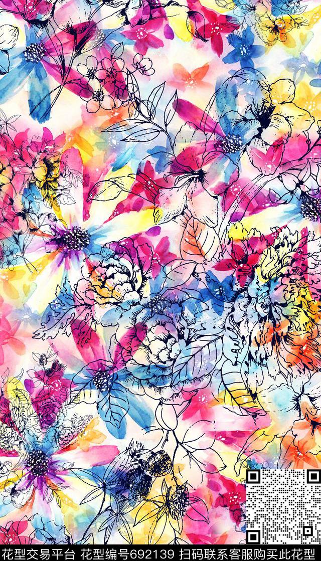 水彩花卉小清新女装数码印花华亿平台下载（图片编号: 692139） - 瓦栏（Walan）