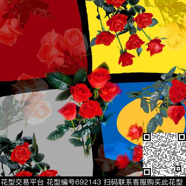 方巾花卉几何数码印花华亿平台下载（图片编号: 692143） - 瓦栏（Walan）