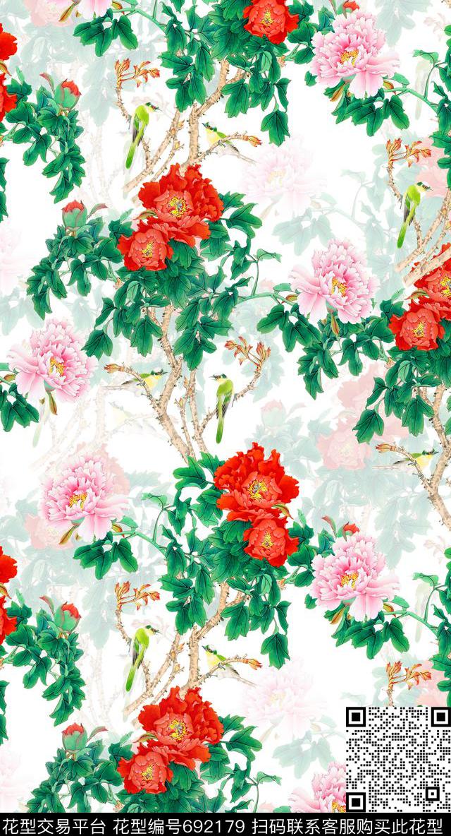 旗袍印花MAX-女装花卉牡丹数码印花华亿平台下载（图片编号: 692179） - 瓦栏（Walan）
