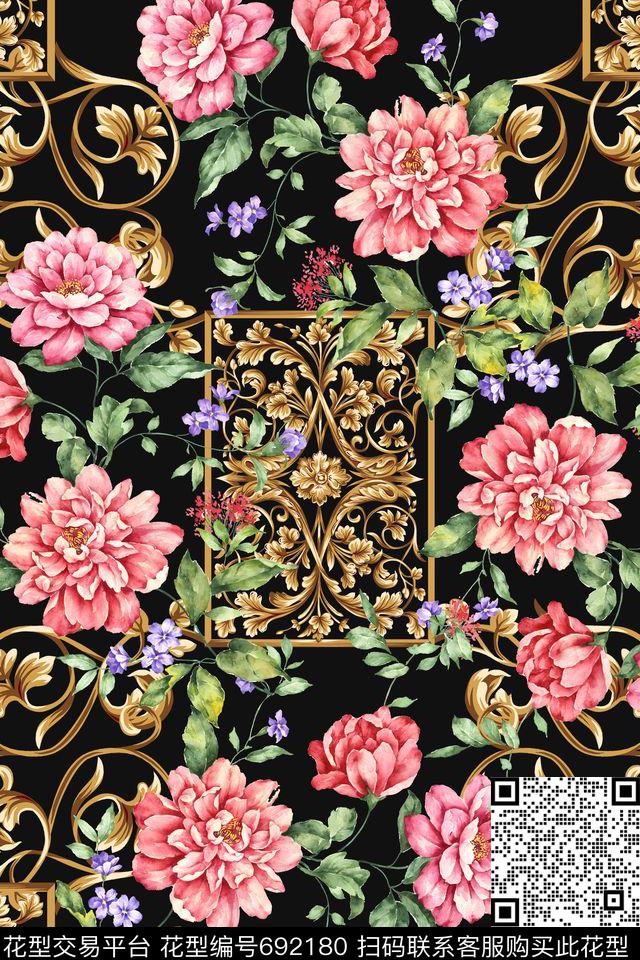 花卉大花复古数码印花华亿平台下载（图片编号: 692180） - 瓦栏（Walan）