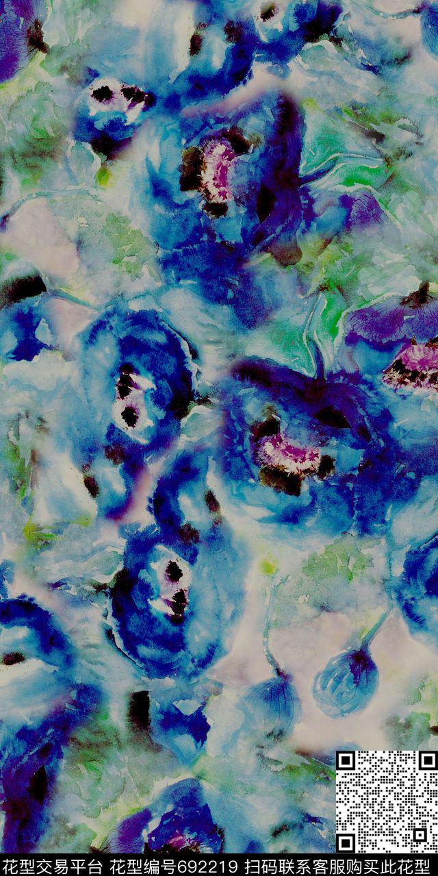 水彩水墨花卉乱花数码印花华亿平台下载（图片编号: 692219） - 瓦栏（Walan）