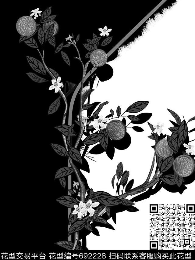 DIOR风格花鸟工笔画定位花适用于卫衣T恤华亿平台男装定位花数码印花华亿平台下载（图片编号: 692228） - 瓦栏（Walan）