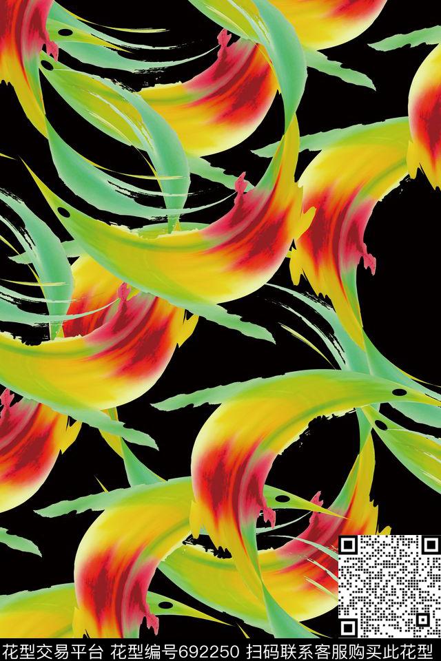 抽象鱼笔触数码印花华亿平台下载（图片编号: 692250） - 瓦栏（Walan）