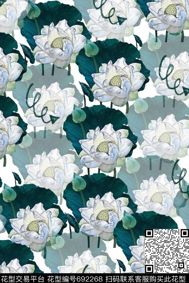 花卉创意流行时尚数码印花华亿平台下载（图片编号: 692268） - 瓦栏（Walan）