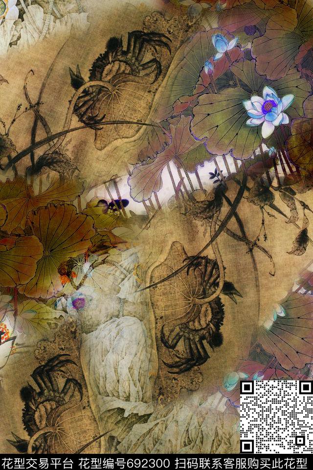 复古中国风国画数码印花华亿平台下载（图片编号: 692300） - 瓦栏（Walan）