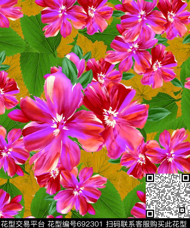 花卉花朵数码印花华亿平台下载（图片编号: 692301） - 瓦栏（Walan）