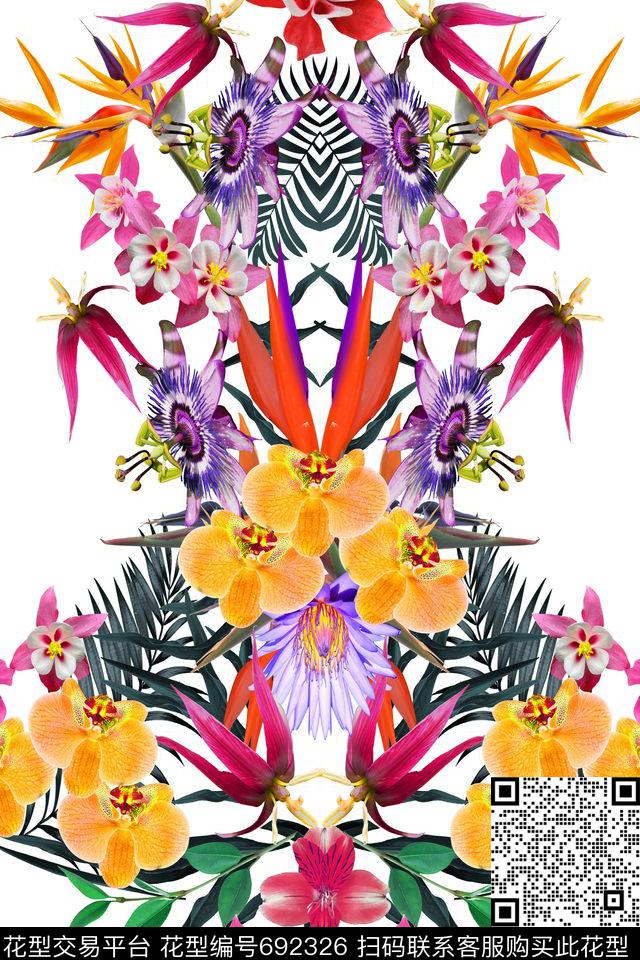 兰花花卉叶子数码印花华亿平台下载（图片编号: 692326） - 瓦栏（Walan）