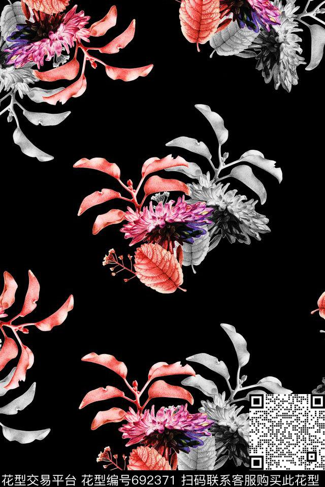 满版手绘花卉数码印花华亿平台下载（图片编号: 692371） - 瓦栏（Walan）