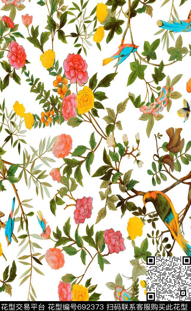 杜嘉班纳花卉鸟数码印花华亿平台下载（图片编号: 692373） - 瓦栏（Walan）