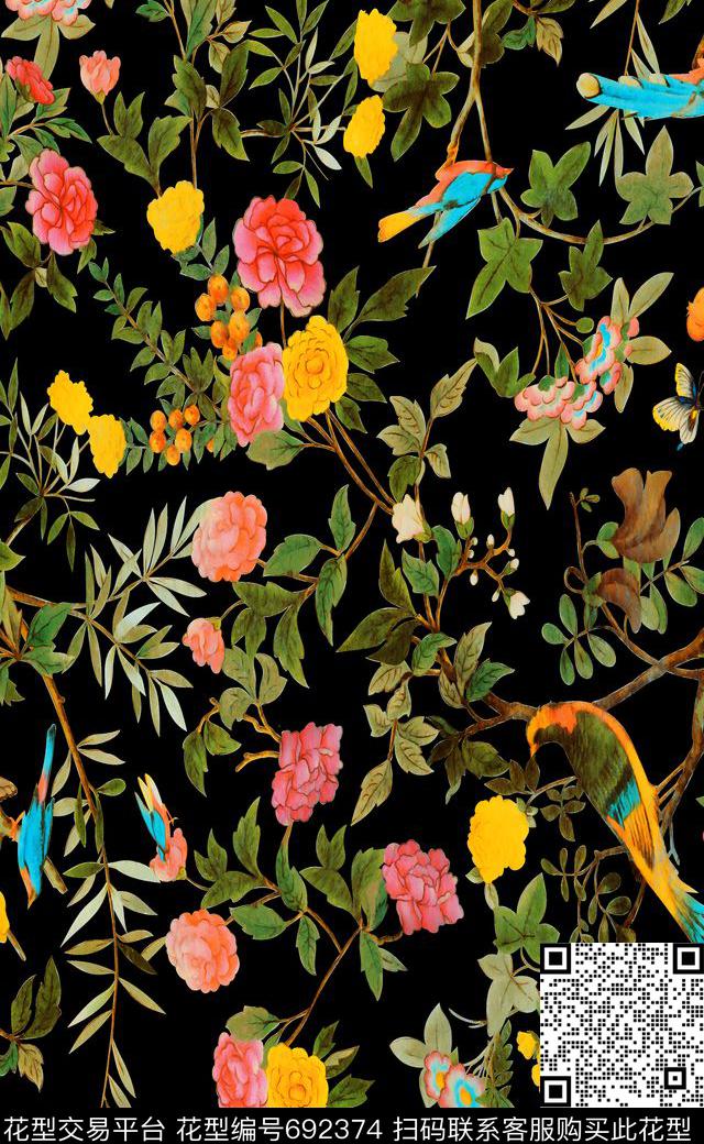 杜嘉班纳花卉鸟数码印花华亿平台下载（图片编号: 692374） - 瓦栏（Walan）