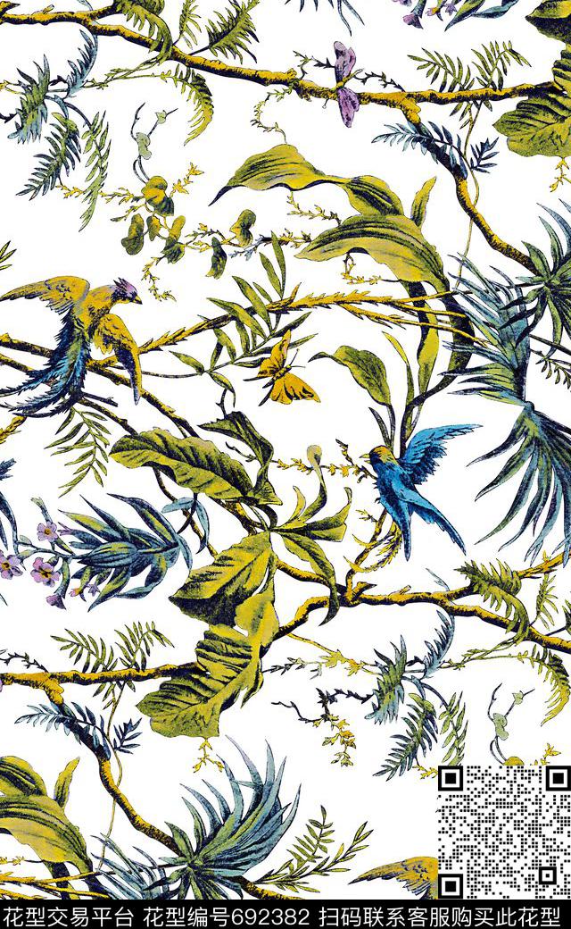 鸟热带花卉杜嘉班纳数码印花华亿平台下载（图片编号: 692382） - 瓦栏（Walan）