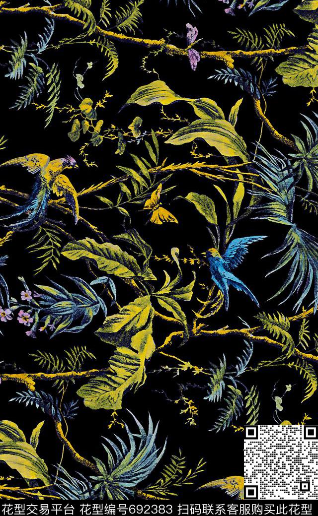 鸟热带花卉杜嘉班纳数码印花华亿平台下载（图片编号: 692383） - 瓦栏（Walan）