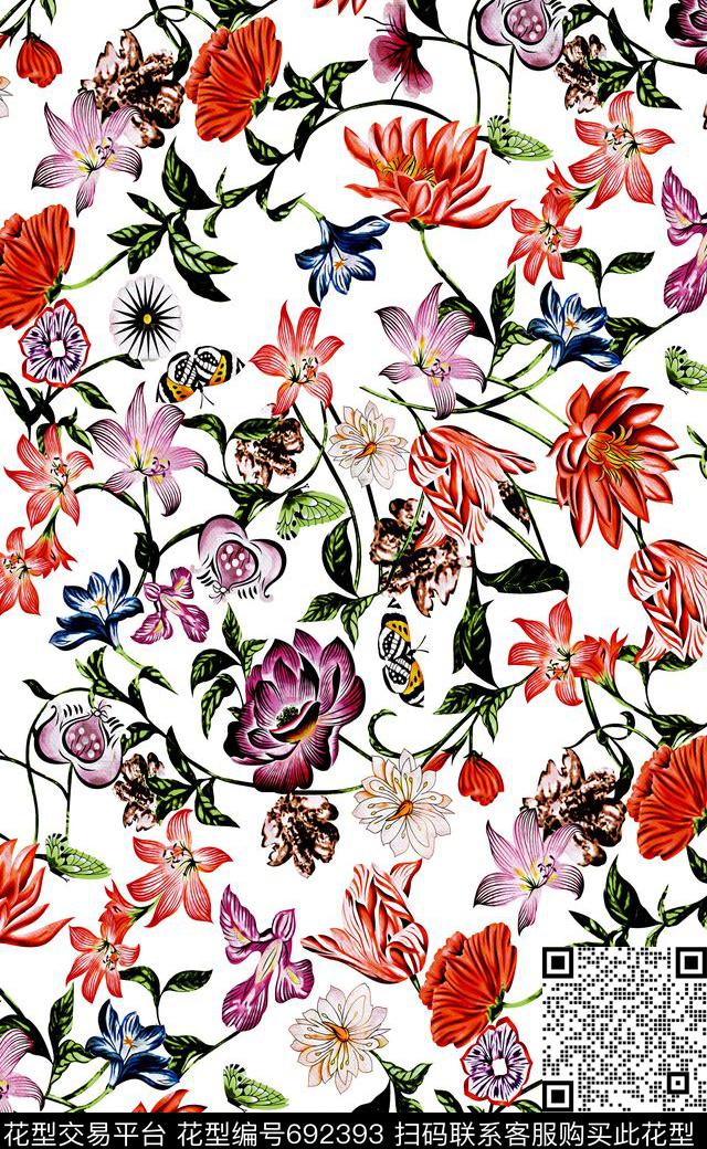 花卉小花植物热带花卉数码印花华亿平台下载（图片编号: 692393） - 瓦栏（Walan）