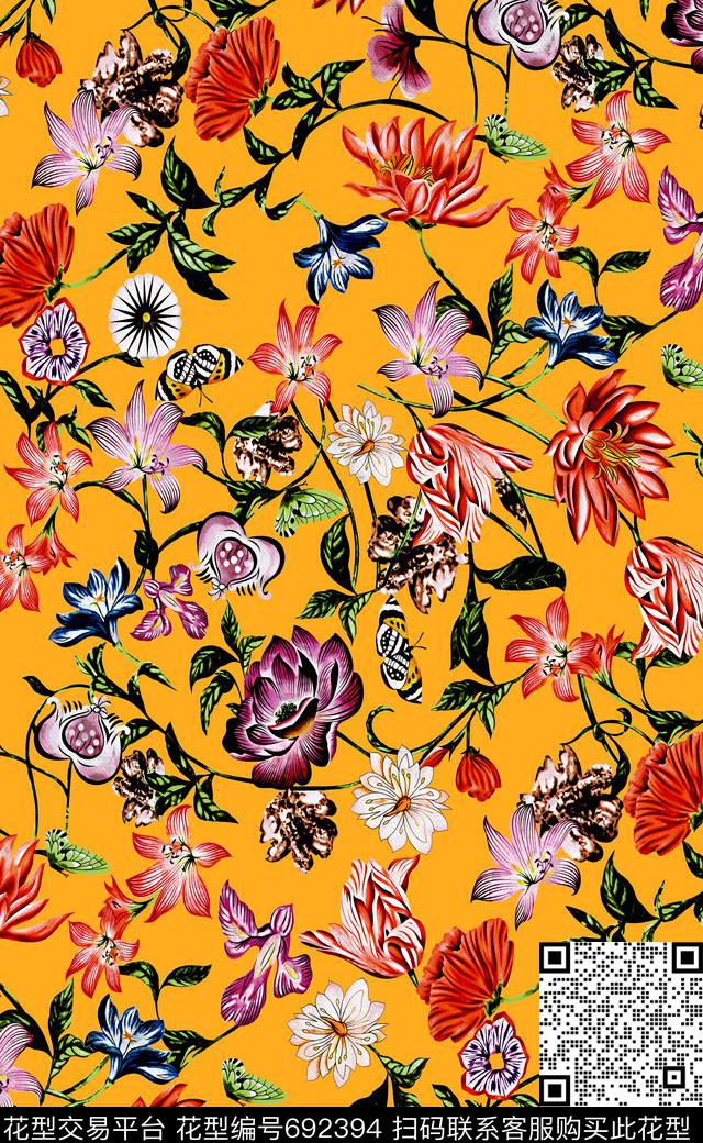 花卉小花植物热带花卉数码印花华亿平台下载（图片编号: 692394） - 瓦栏（Walan）