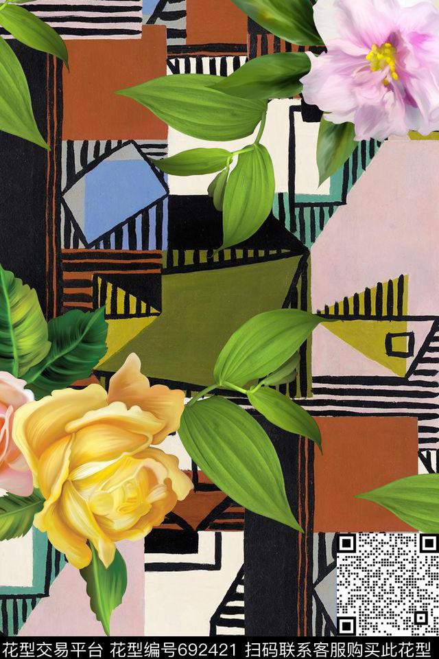 花朵花卉几何数码印花华亿平台下载（图片编号: 692421） - 瓦栏（Walan）