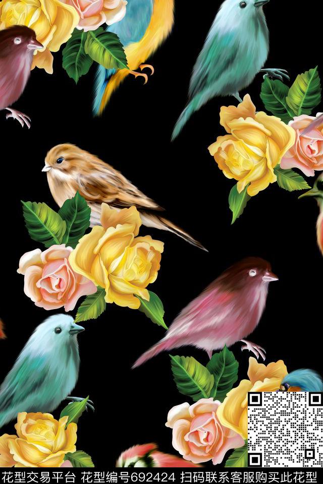 花鸟花朵花卉数码印花华亿平台下载（图片编号: 692424） - 瓦栏（Walan）
