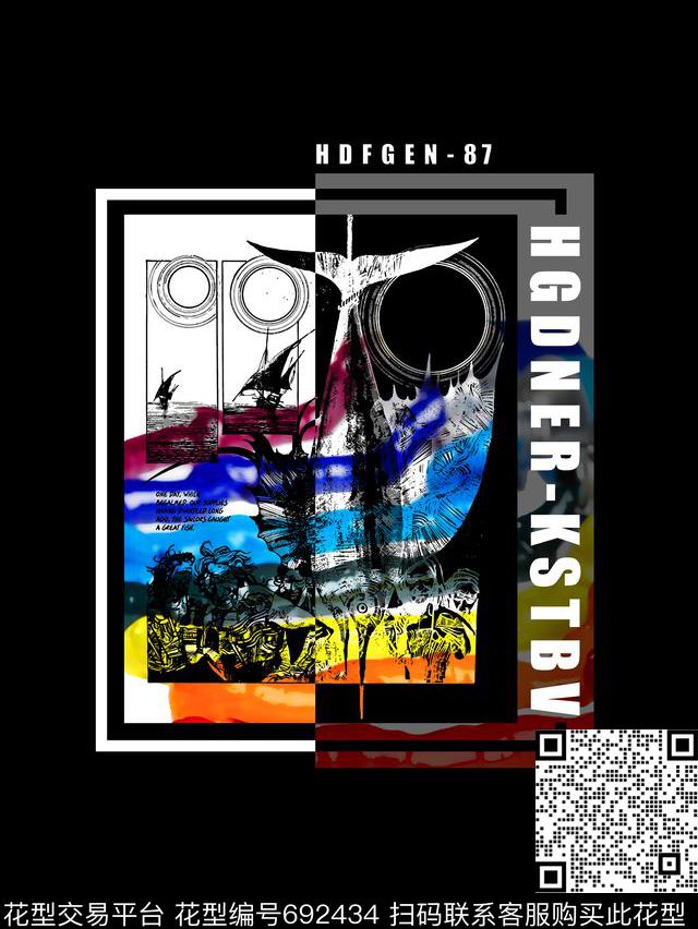 鱼几何男装T恤数码印花华亿平台下载（图片编号: 692434） - 瓦栏（Walan）