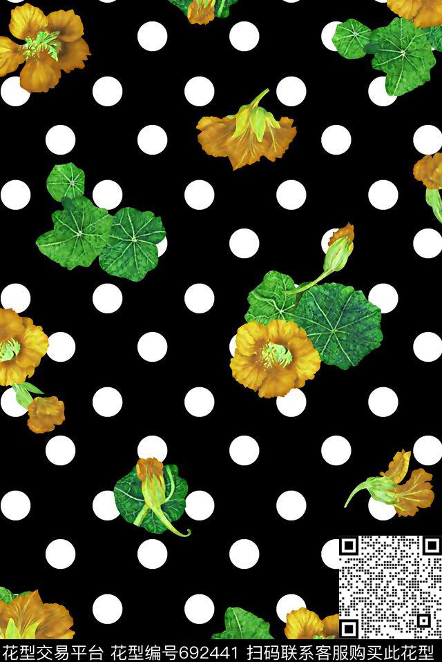 抽象手绘满版花卉最新高清数码小花卉波点数码印花华亿平台下载（图片编号: 692441） - 瓦栏（Walan）