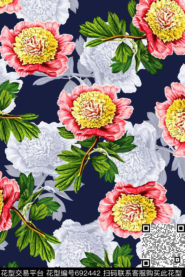 抽象手绘满版花卉最新高清数码水彩花卉时尚潮流大牌复古欧美风女装花卉数码印花华亿平台下载（图片编号: 692442） - 瓦栏（Walan）