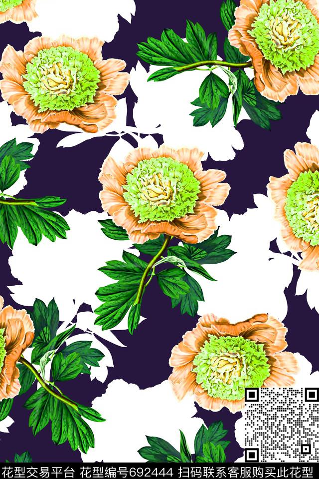 抽象手绘满版花卉最新高清数码水彩花卉时尚潮流大牌复古欧美风女装花卉数码印花华亿平台下载（图片编号: 692444） - 瓦栏（Walan）