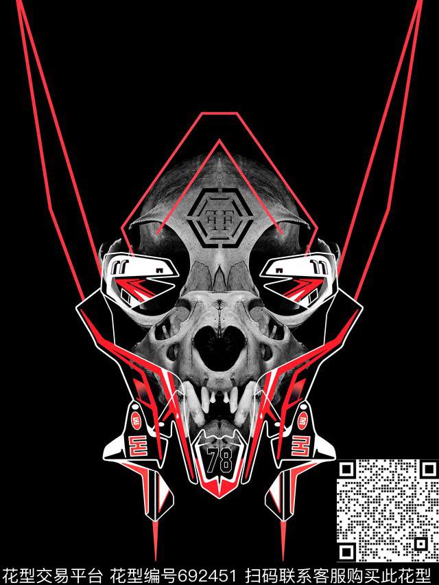 几何大牌骷髅头数码印花华亿平台下载（图片编号: 692451） - 瓦栏（Walan）