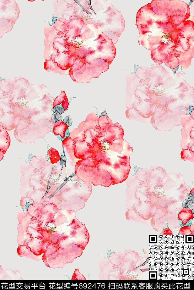 手绘水彩画花卉数码印花抽象渐变纹理印花女装裙子春夏花朵印花数码印花华亿平台下载（图片编号: 692476） - 瓦栏（Walan）