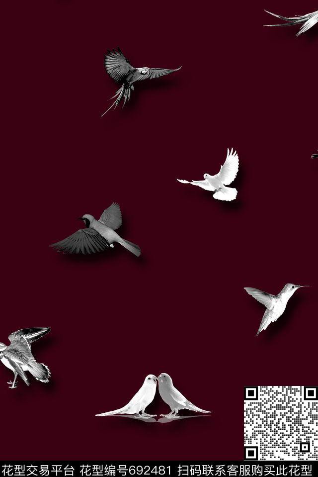 男装鸟儿女装数码印花华亿平台下载（图片编号: 692481） - 瓦栏（Walan）