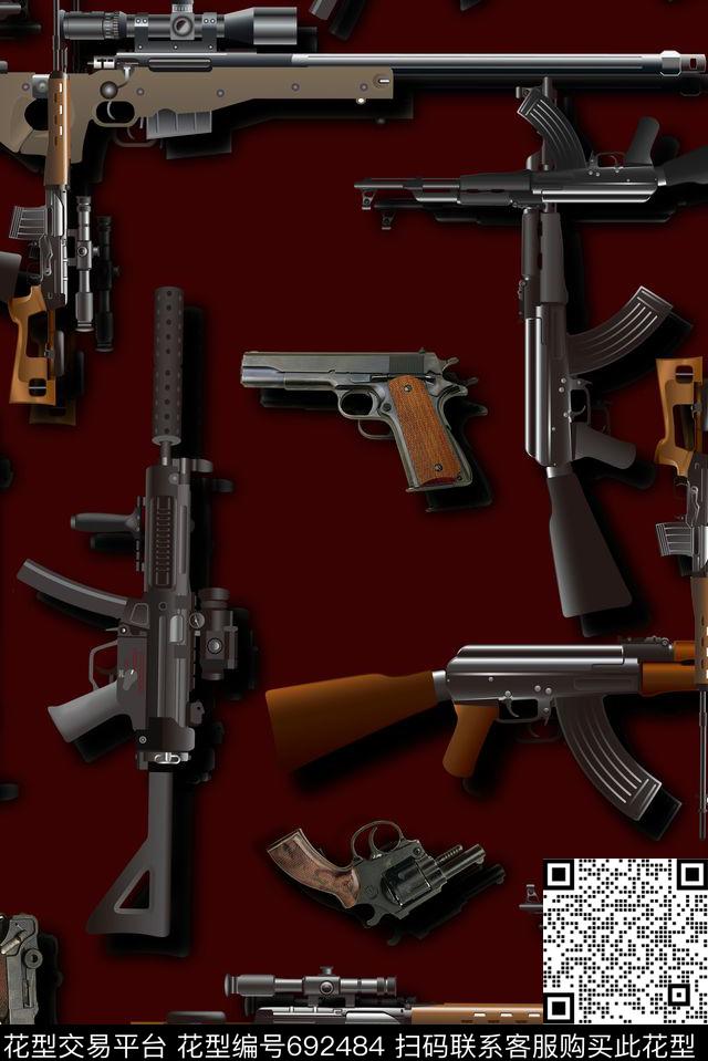 男装休闲风武器数码印花华亿平台下载（图片编号: 692484） - 瓦栏（Walan）