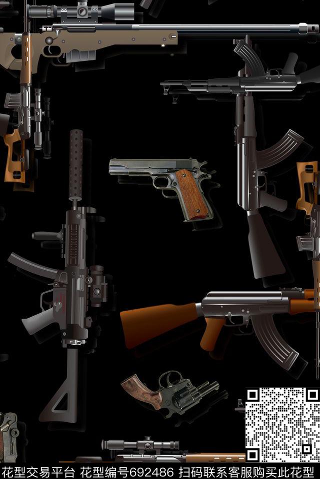 男装休闲风武器数码印花华亿平台下载（图片编号: 692486） - 瓦栏（Walan）